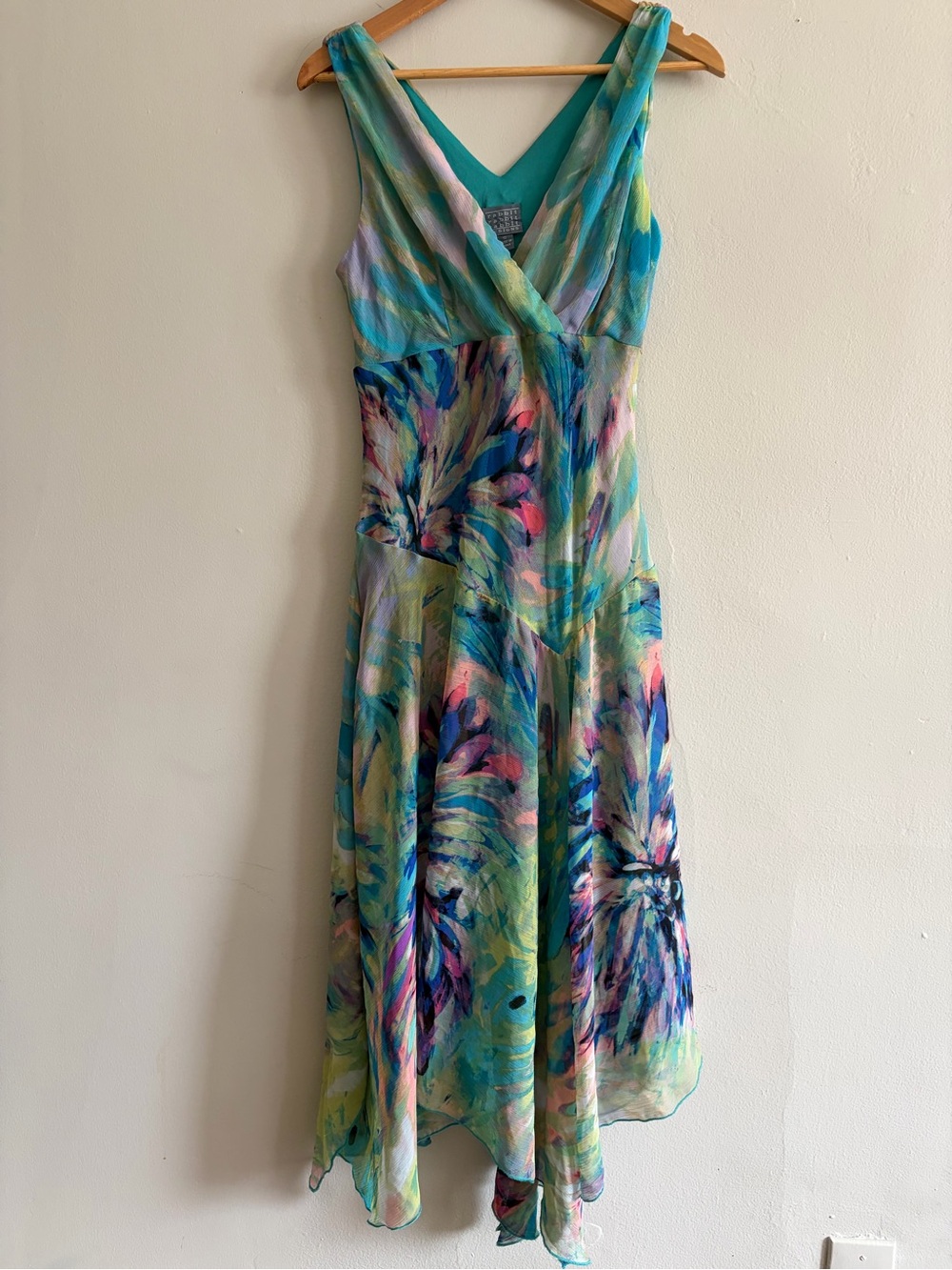 Vintage Y2K Sleeveless Teal Floral Watercolor Fairycore Maxi Dress